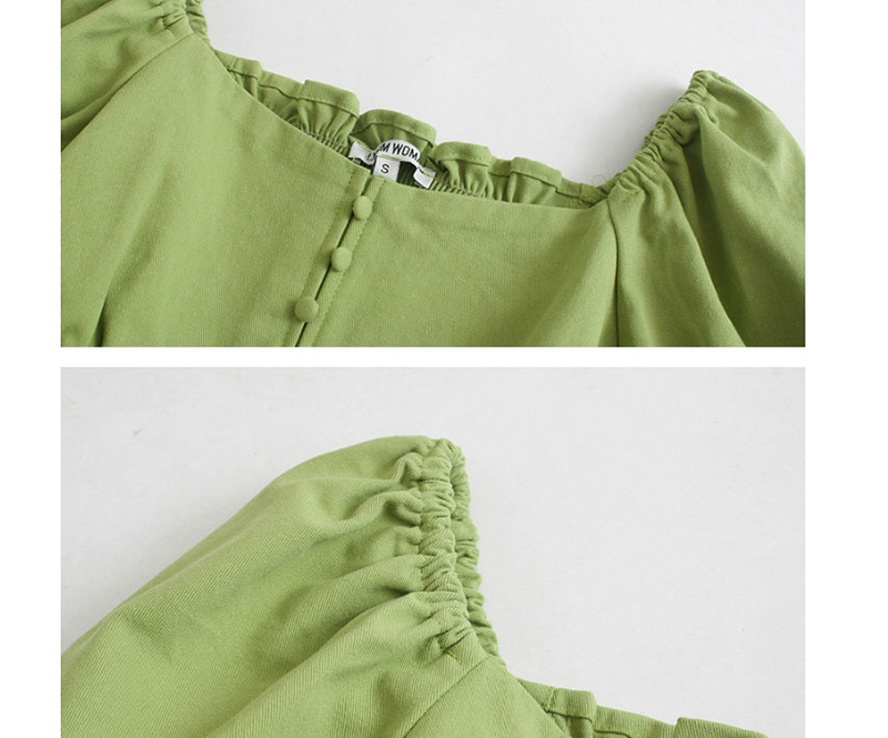 Fashion Green Puff Sleeve Collar Single-breasted Shirt,Tank Tops & Camis