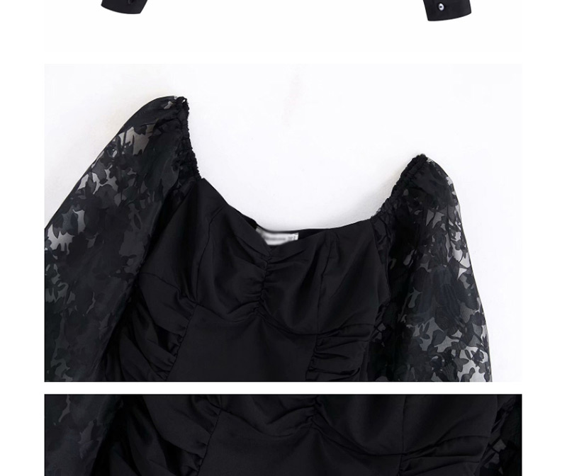 Fashion Black Organza Pleated Pleated Shirt,Blouses