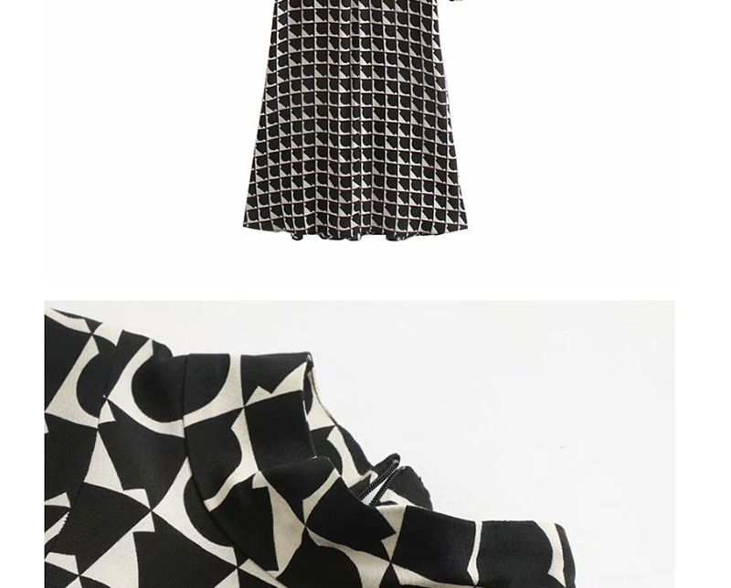 Fashion Black Geometric Flower Print Maxi Dress,Long Dress