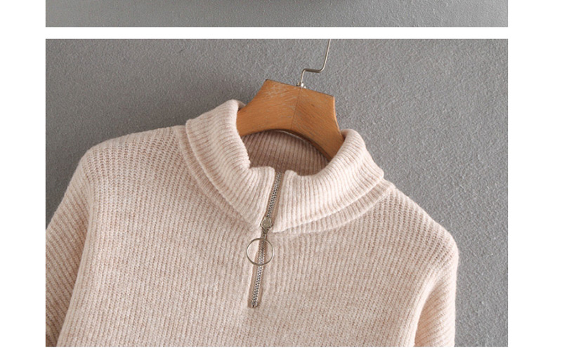 Fashion Apricot Zipper Turtleneck Sweater,Sweater