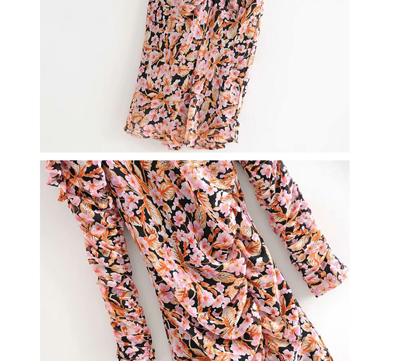 Fashion Color Floral Print Pleated Dress,Long Dress