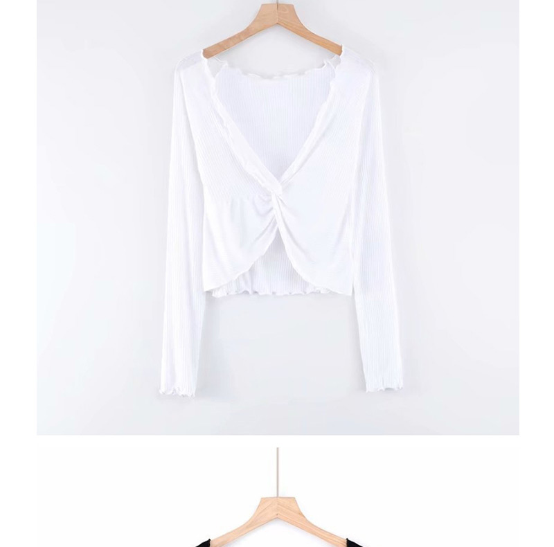 Fashion White Deep V Cross Long Sleeve T-shirt,Blouses