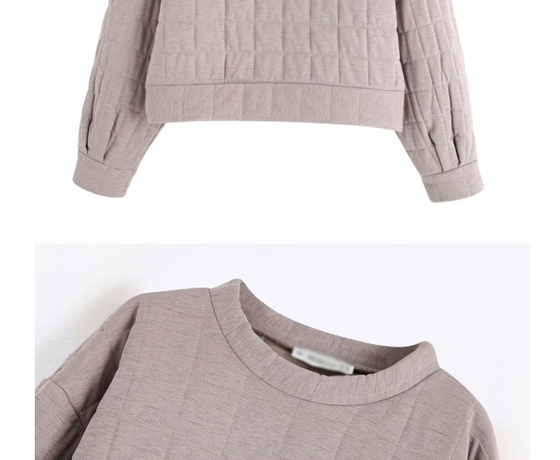 Fashion Light Khaki Quilted Round Neck Sweater,Blouses