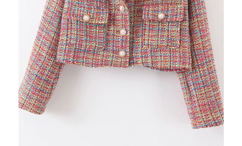 Fashion Color Pearl Buckle Check Suit,Coat-Jacket