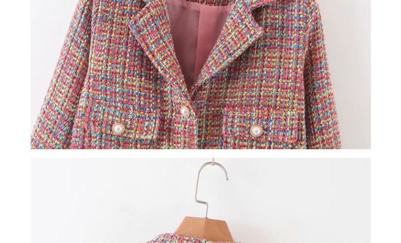 Fashion Color Pearl Buckle Check Suit,Coat-Jacket