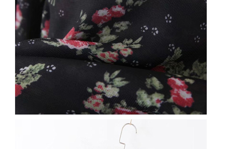 Fashion Black Flower Print V-neck Shirt,Blouses