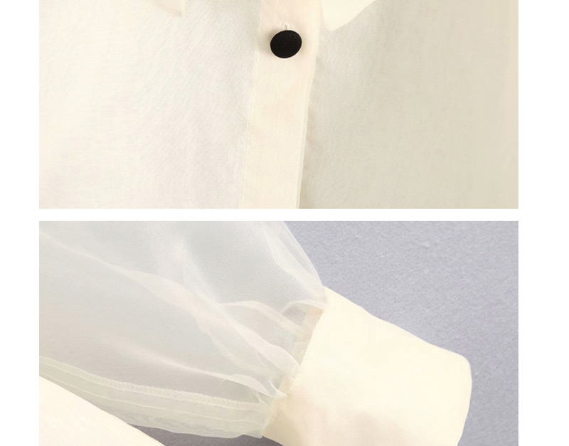 Fashion Cream Color Bow Organza Stitching Shirt,Blouses