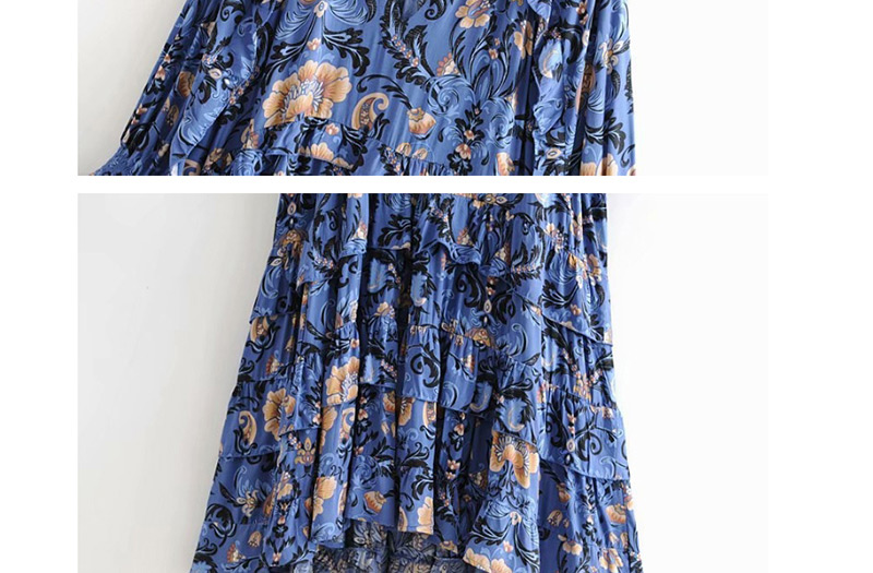 Fashion Blue Flower Print Dress,Long Dress