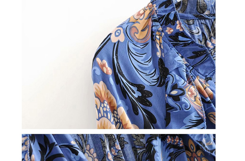 Fashion Blue Flower Print Dress,Long Dress