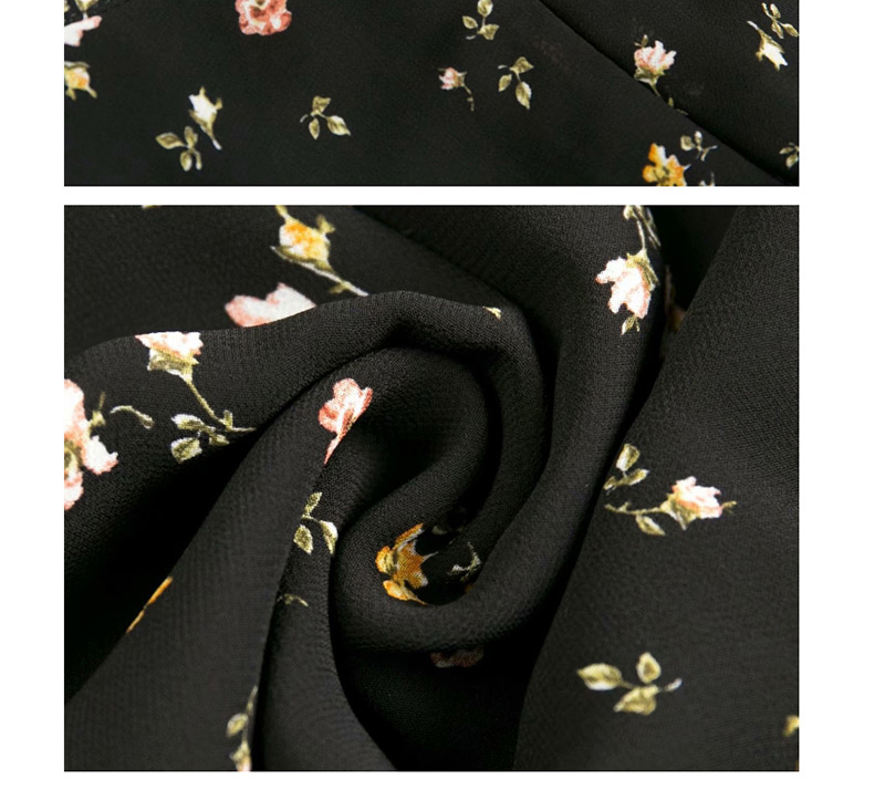 Fashion Black Floral Printed Lace V-neck Dress,Long Dress
