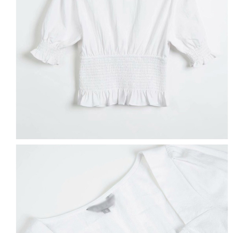 Fashion White Square Collar Short Sleeve Shirt,Blouses