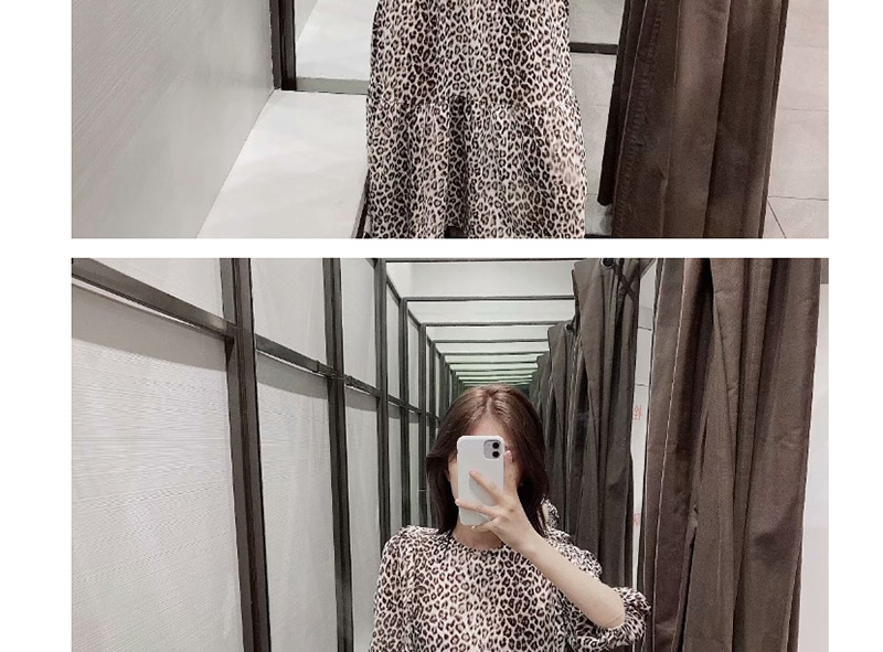 Fashion Leopard Floral Print Crew Neck Dress,Long Dress