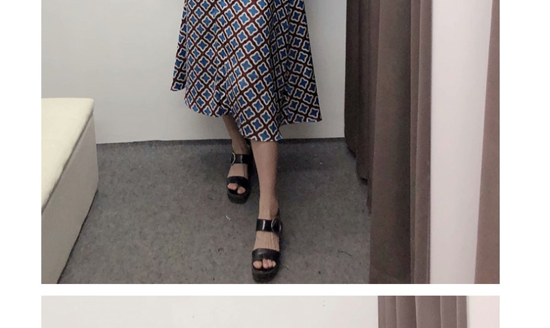 Fashion Blue Geometric Flower Print Dress,Long Dress