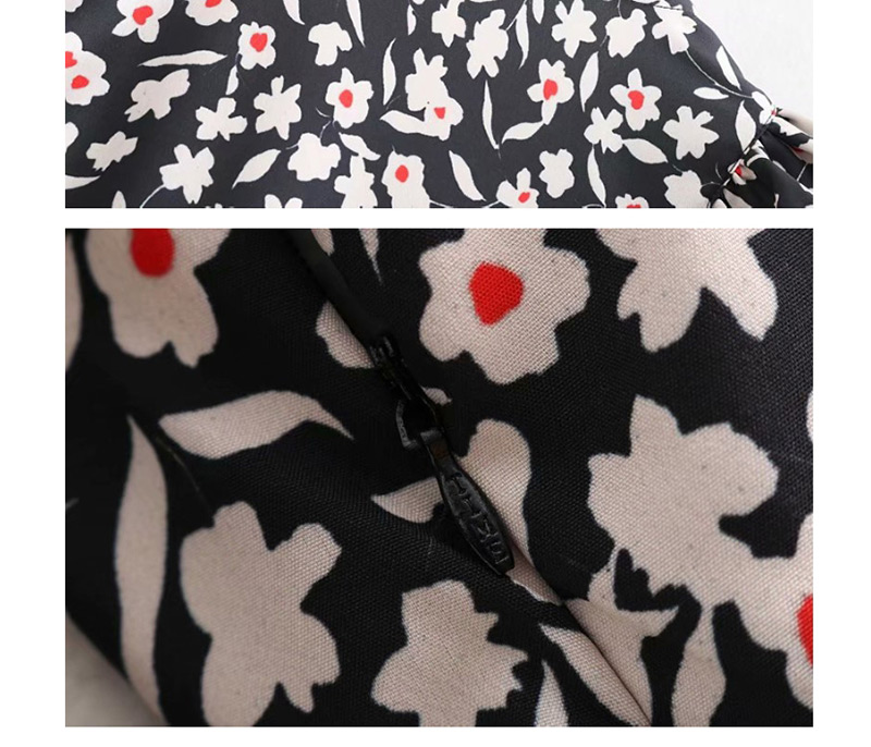 Fashion Black Floral Print V-neck Ruffle Dress,Mini & Short Dresses