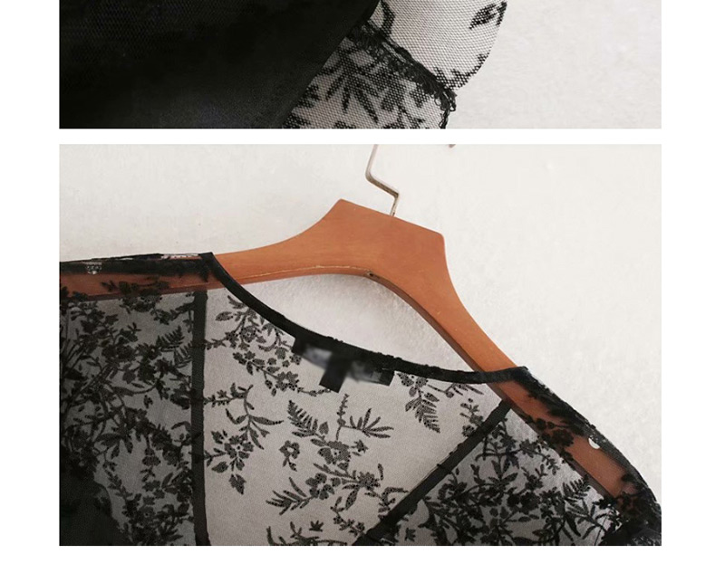 Fashion Black Flower Print Net Pullover Shirt,Tank Tops & Camis
