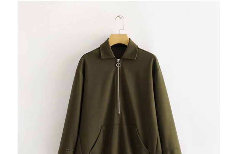 Fashion Armygreen Kangaroo Pocket Coat,Coat-Jacket