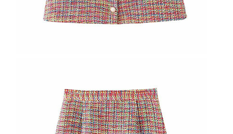 Fashion Color Pearl Buckle Plaid Stitch Skirt,Skirts