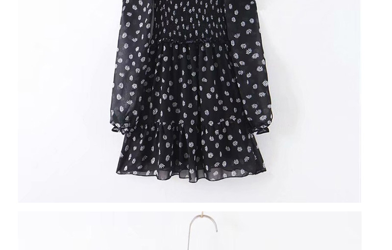 Fashion Black Chiffon Floral Pleated Dress,Mini & Short Dresses
