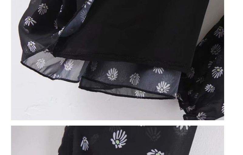 Fashion Black Chiffon Floral Pleated Dress,Mini & Short Dresses