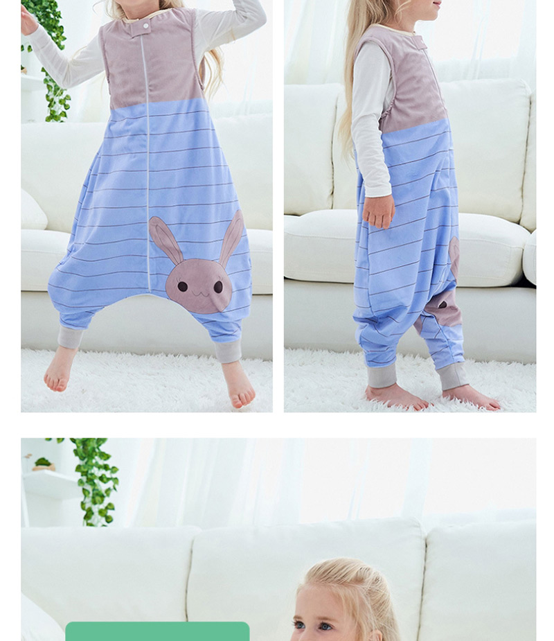 Fashion Blue Striped Rabbit Sleeveless Flannel Baby One-piece Home Service,Kids Clothing
