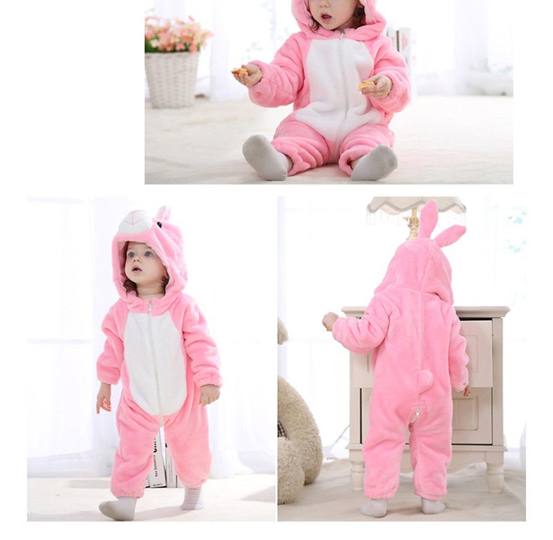 Fashion Powder Rabbit Animal Jumpsuit Flannel Children