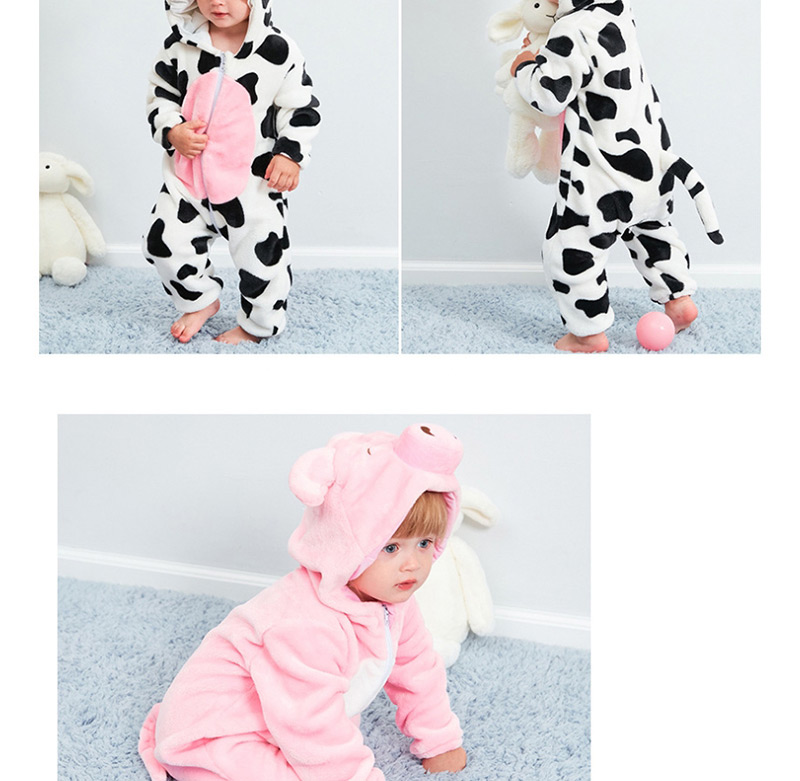 Fashion Powder Pig Animal Jumpsuit Flannel Children