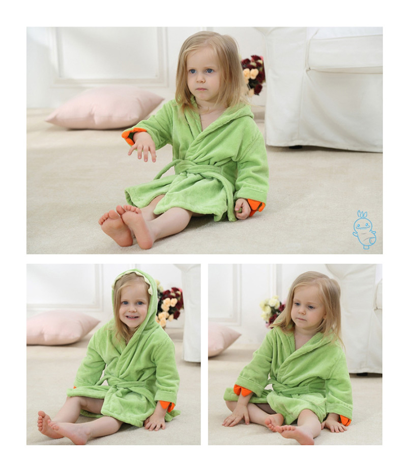 Fashion Green Cartoon Hooded Sanding Towel,Kids Clothing