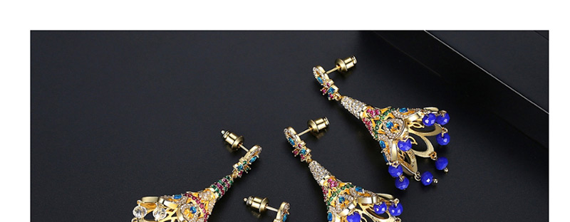 Fashion Blue-t04d22 Copper Inlaid Zirconium Peacock Plume Stud Earrings,Earrings