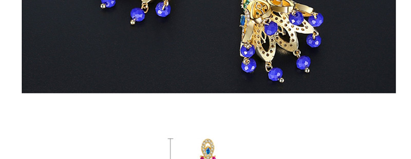 Fashion Blue-t04d22 Copper Inlaid Zirconium Peacock Plume Stud Earrings,Earrings