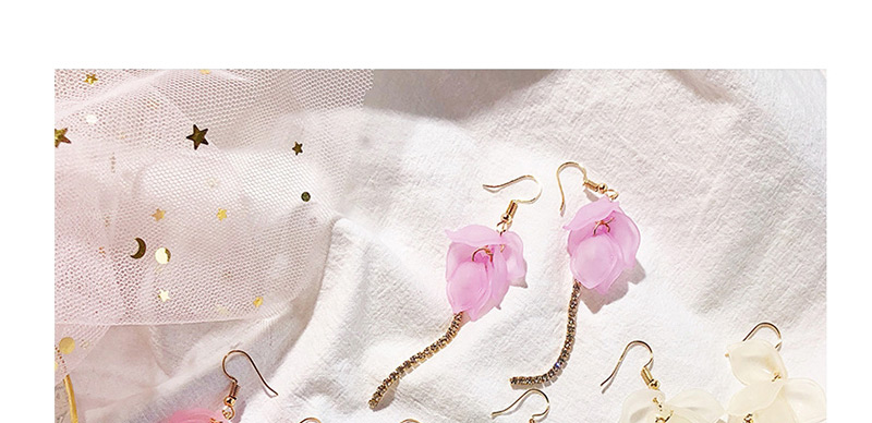 Fashion White Petal-studded Tassel Earrings,Drop Earrings
