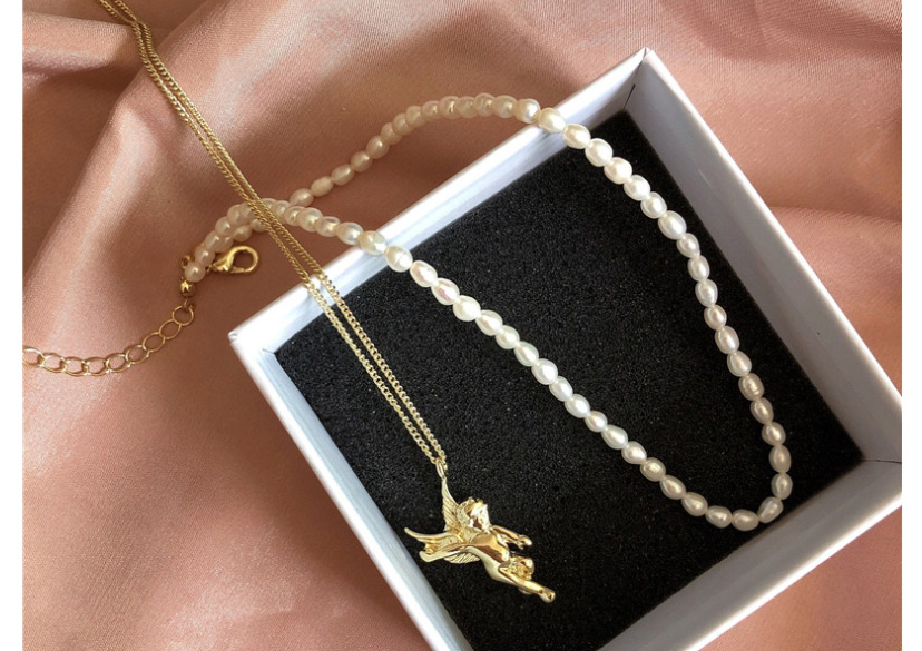 Fashion Gold Pearl Angel Square Necklace,Multi Strand Necklaces