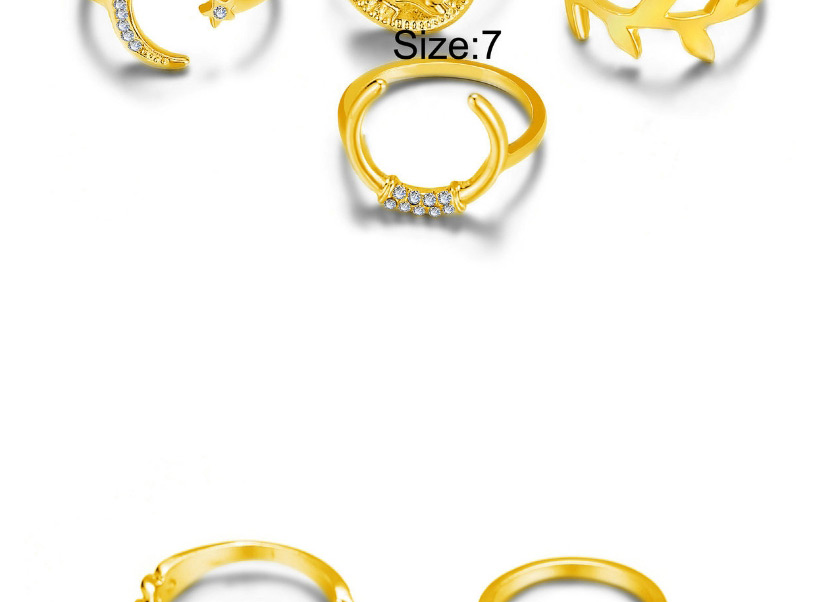 Fashion Gold Coin Crescent Leaf Love Ring Set Of 6,Fashion Rings