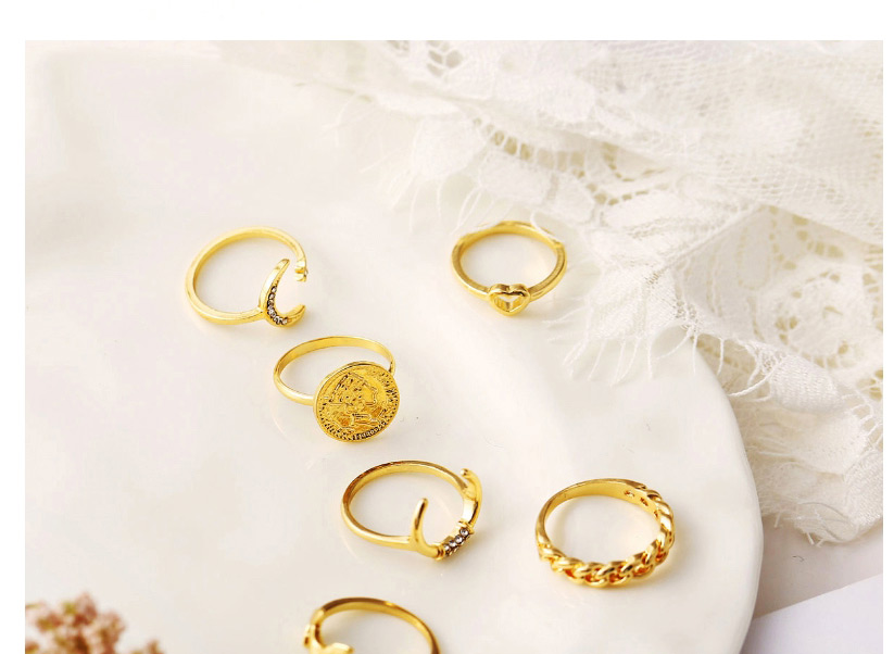 Fashion Gold Coin Crescent Leaf Love Ring Set Of 6,Fashion Rings