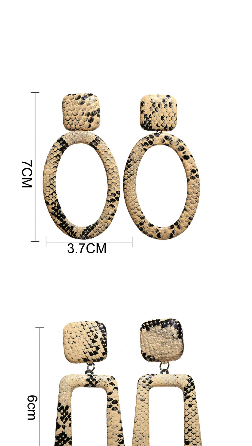 Fashion Khaki Ellipse Leopard-print Geometric Snakeskin Earrings,Drop Earrings