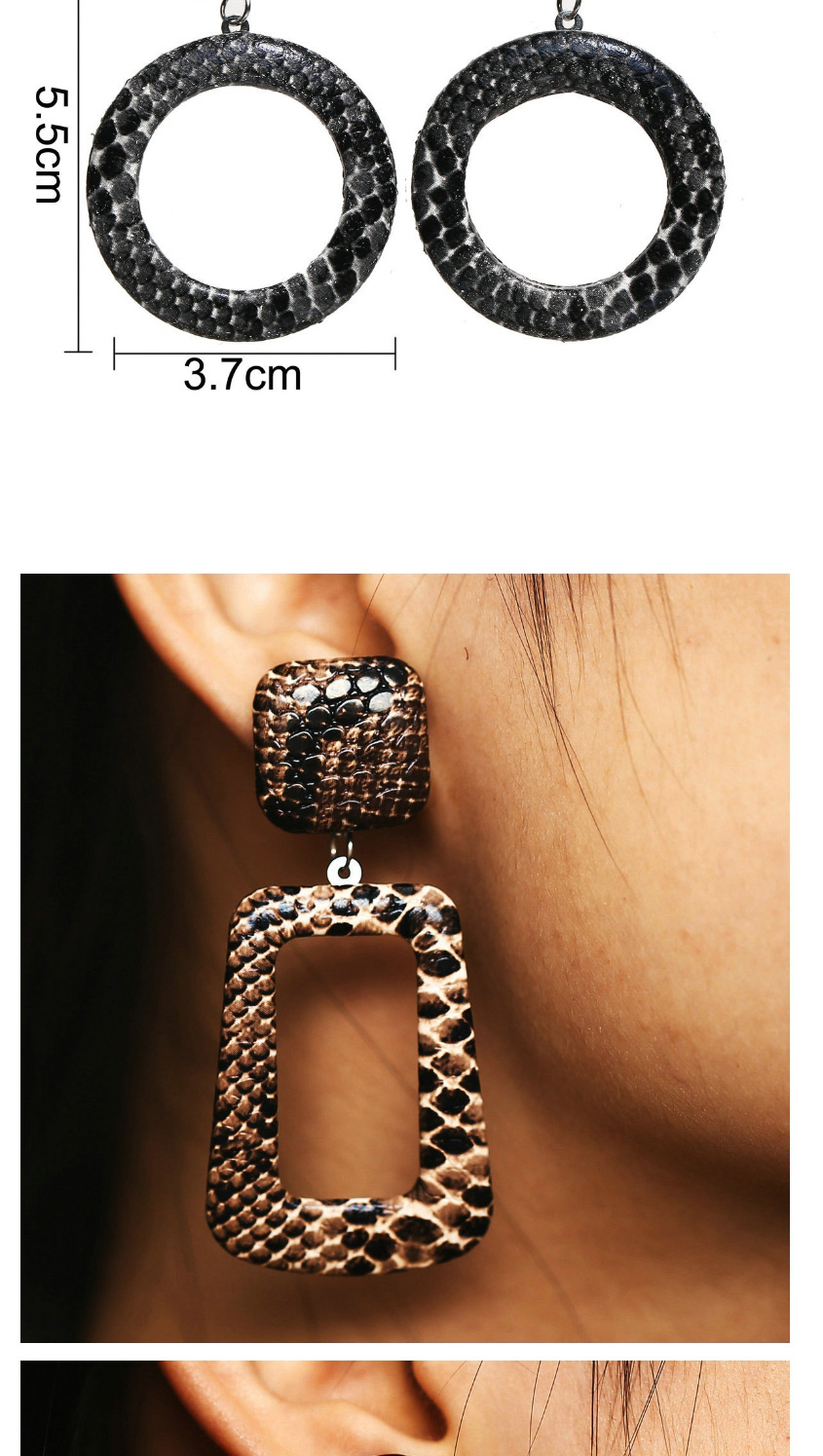 Fashion Black Circle Leopard-print Geometric Snakeskin Earrings,Drop Earrings