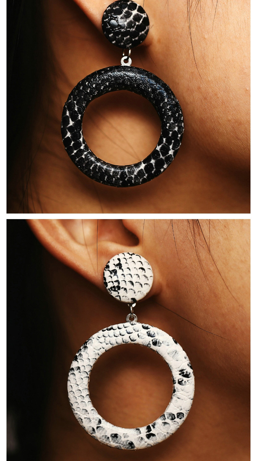 Fashion Black Circle Leopard-print Geometric Snakeskin Earrings,Drop Earrings