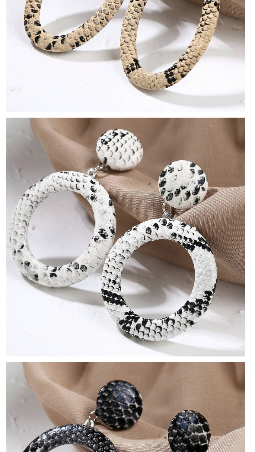 Fashion Khaki Ellipse Leopard-print Geometric Snakeskin Earrings,Drop Earrings