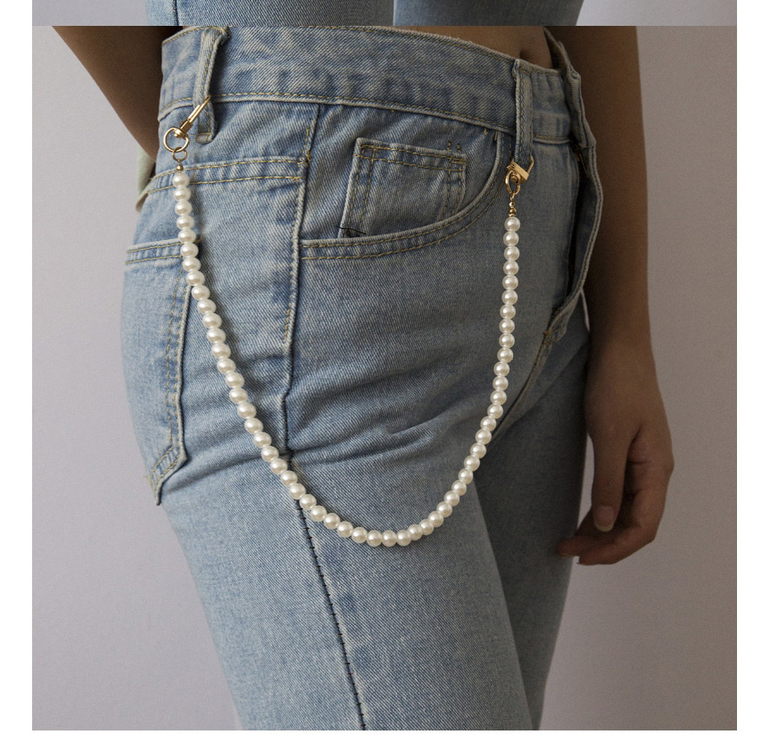 Fashion White Geometric Beads Imitation Pearl Waist Chain,Body Piercing Jewelry