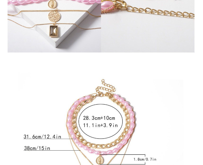 Fashion Pink Portrait Gem Multi-layer Pearl Necklace,Multi Strand Necklaces