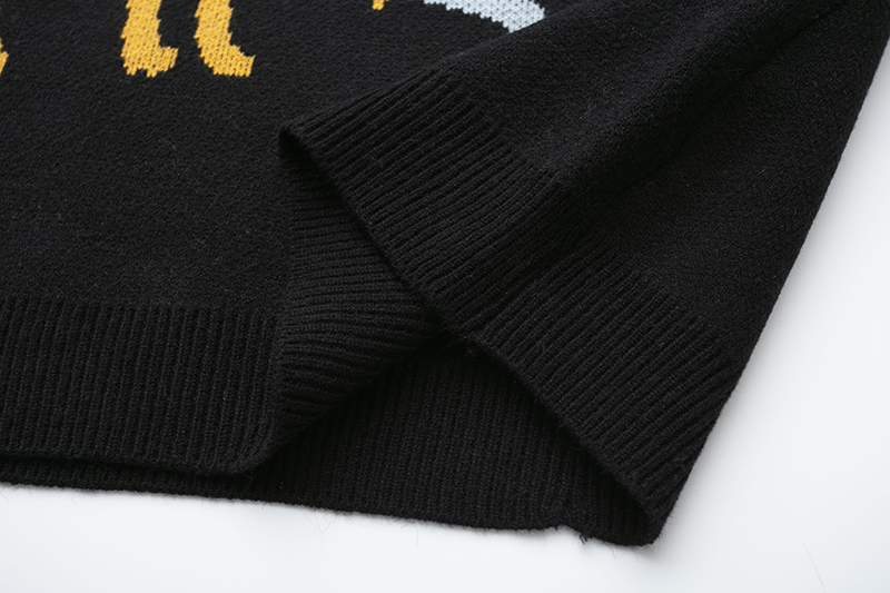 Fashion Black Monkey Knit Sweater + Knit Half Skirt Set,Sweater
