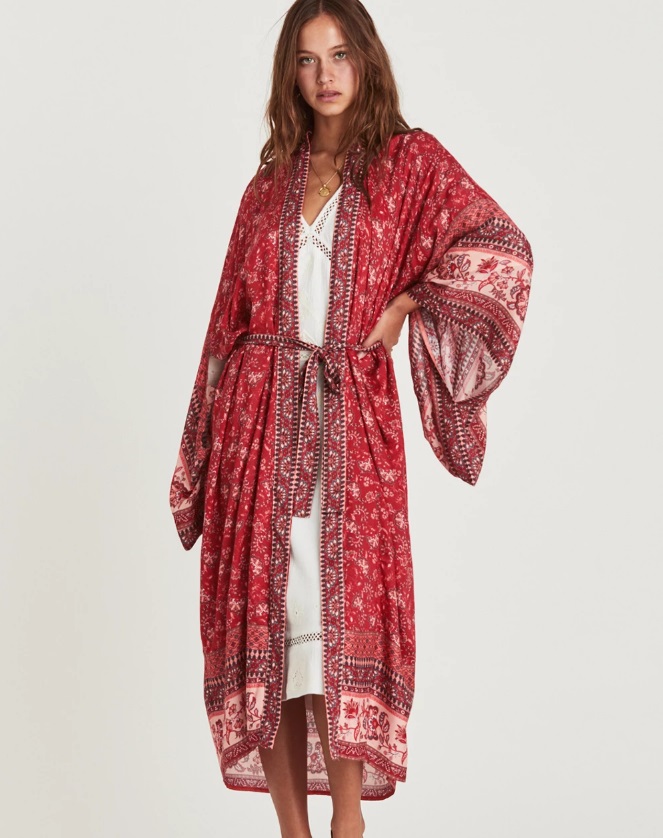 Fashion Red Printed Lace Kimono,Coat-Jacket