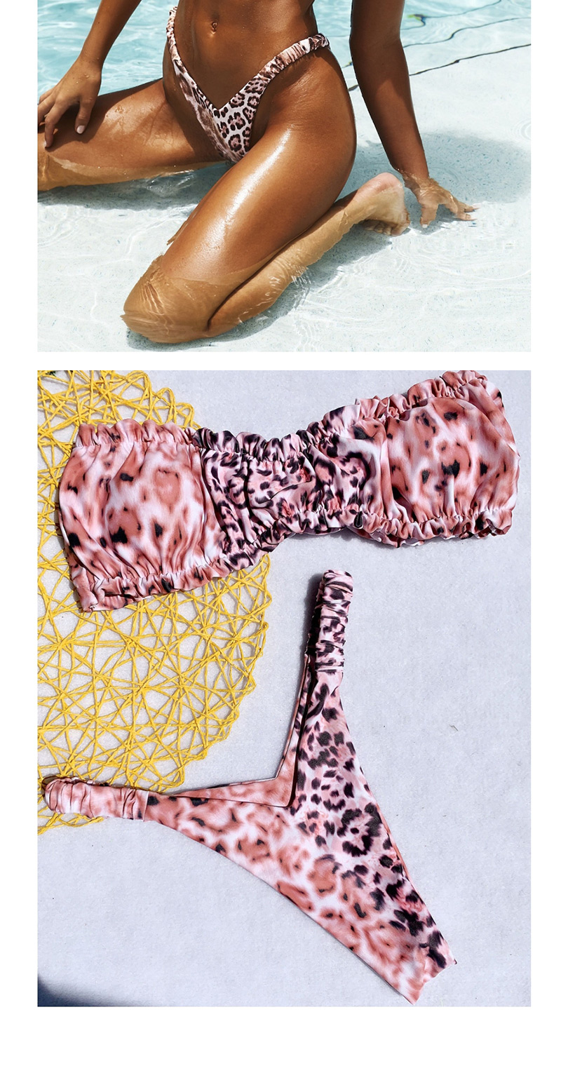 Fashion Leopard Pleated Tube Top Split Swimsuit,Bikini Sets