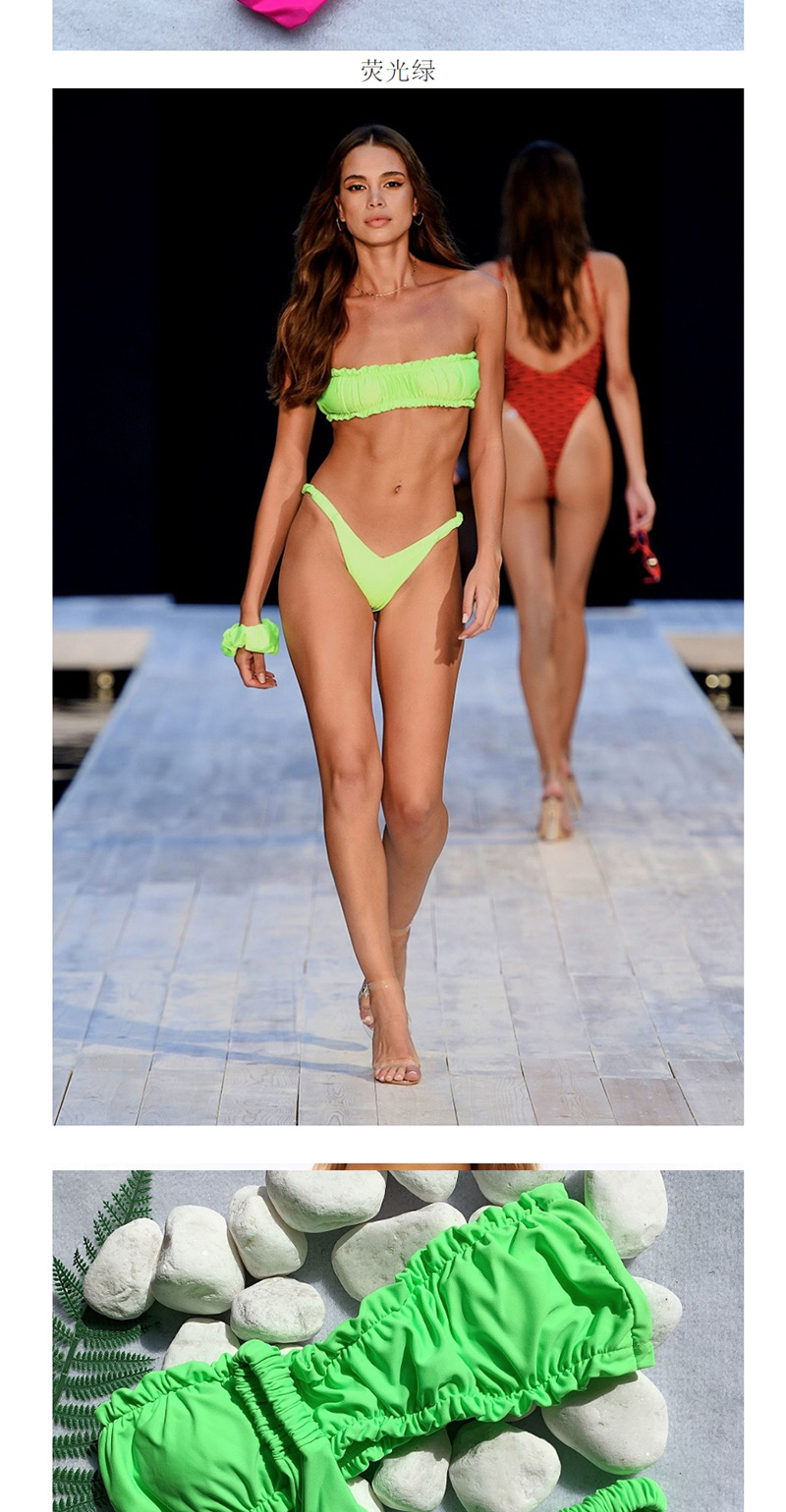 Fashion Fluorescent Green Pleated Tube Top Split Swimsuit,Bikini Sets