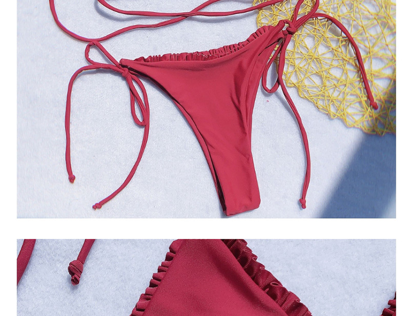 Fashion Wine Red Ruffled Straps Split Swimsuit,Bikini Sets
