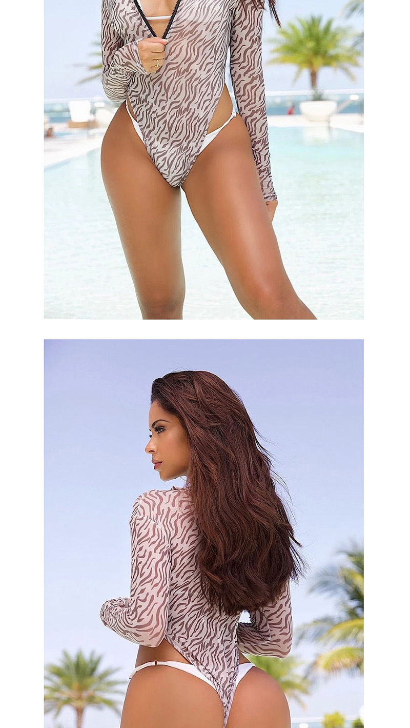 Fashion Brown Mesh Coat Lace-up Zip Strap Bikini Set Of 3,Bikini Sets