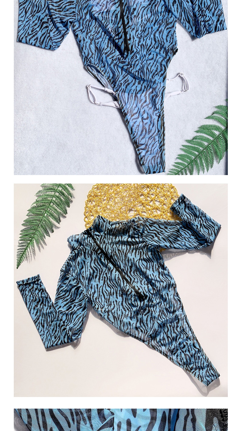 Fashion Blue Mesh Coat Lace-up Zip Strap Bikini Set Of 3,Bikini Sets