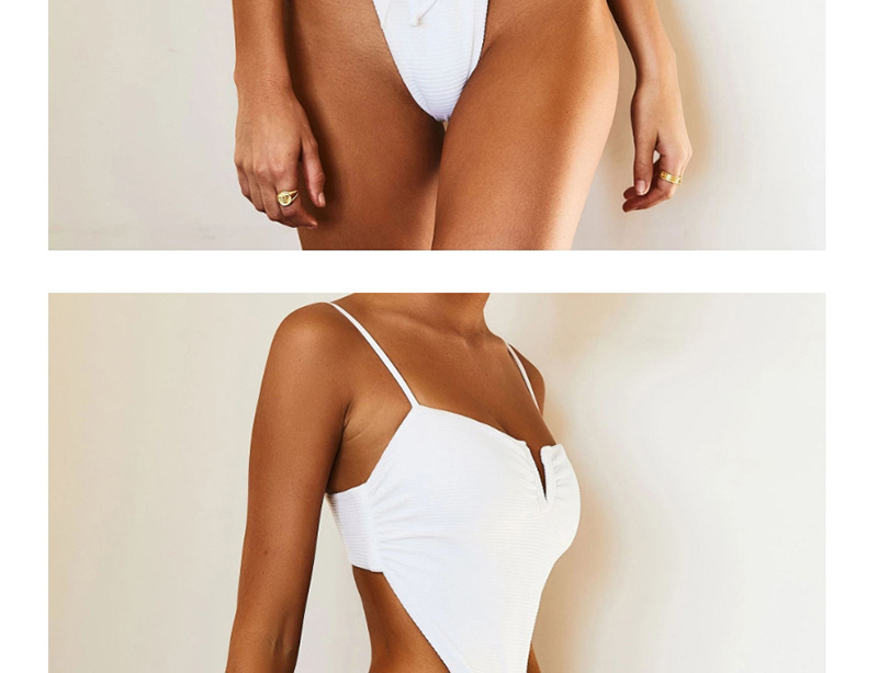 Fashion White Lace-up V-piece Swimsuit,One Pieces