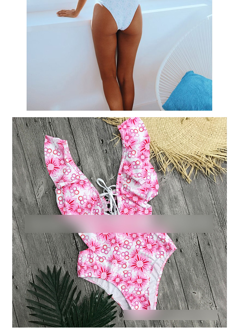Fashion Pink Ruffled Backless One-piece Swimsuit,One Pieces
