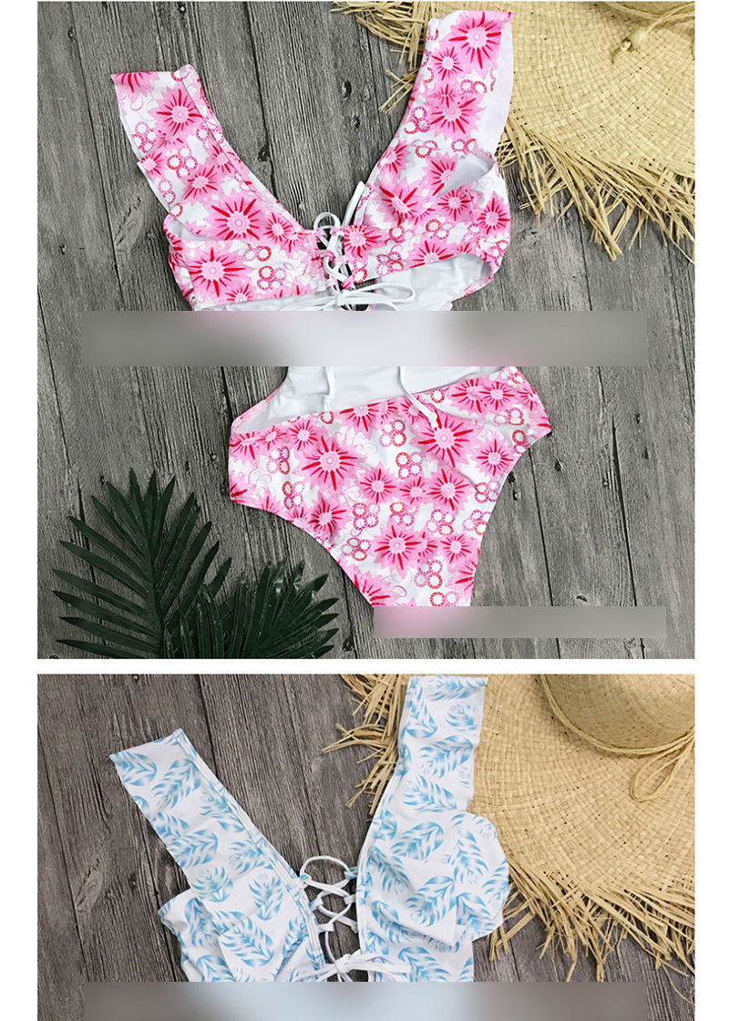 Fashion Powder Flash Ruffled Backless One-piece Swimsuit,One Pieces