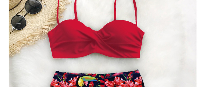 Fashion Red High Waist Floral Print Bikini,Bikini Sets